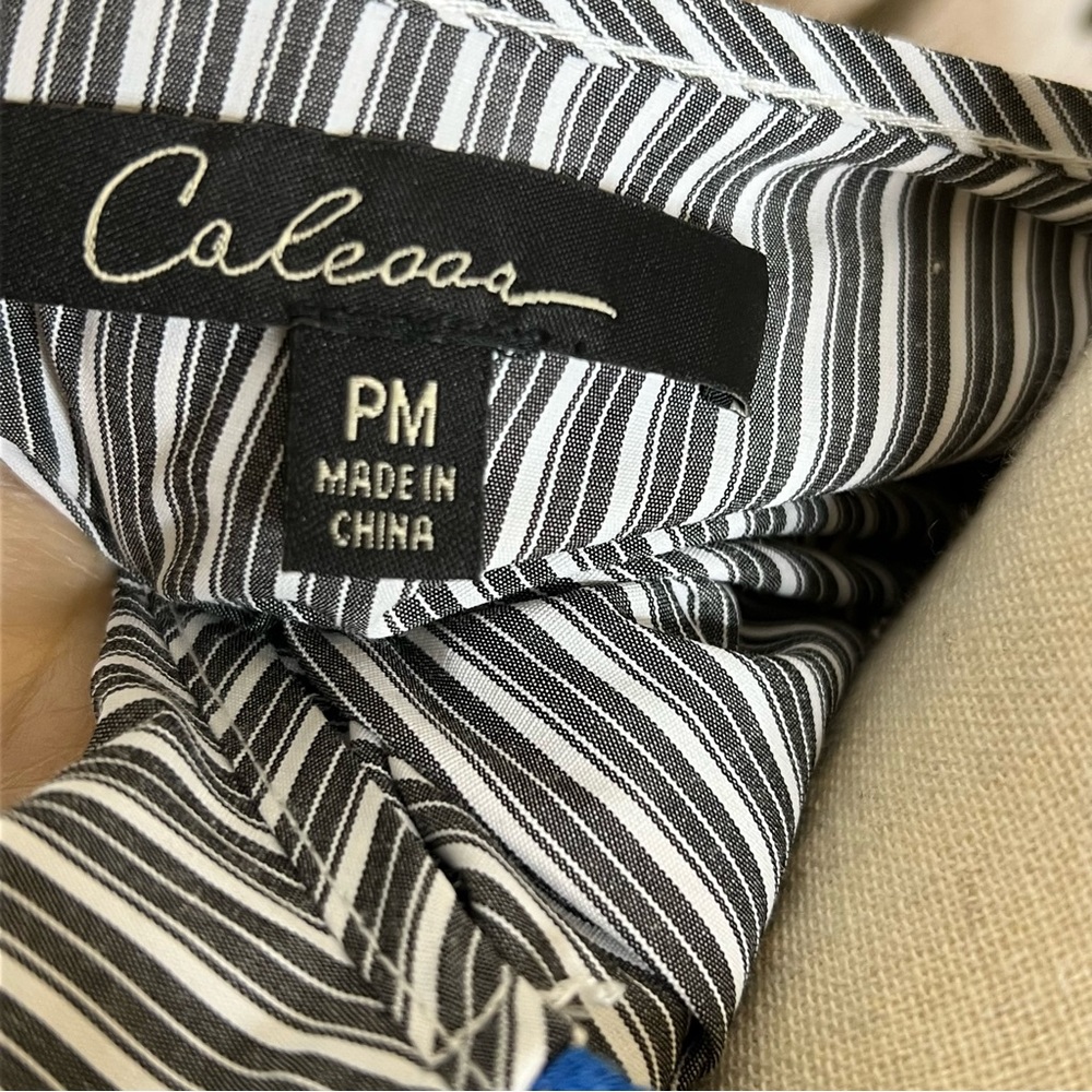 EUC Calessa Blue and White Striped Flutter Sleeve Embroidered Blouse Sz PM - Picture 3 of 4
